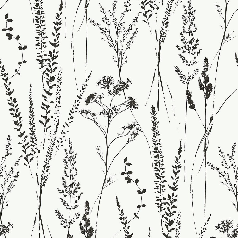 Grandeco Attitude Floral Grass Wallpaper White Black Textured Paste The Wall