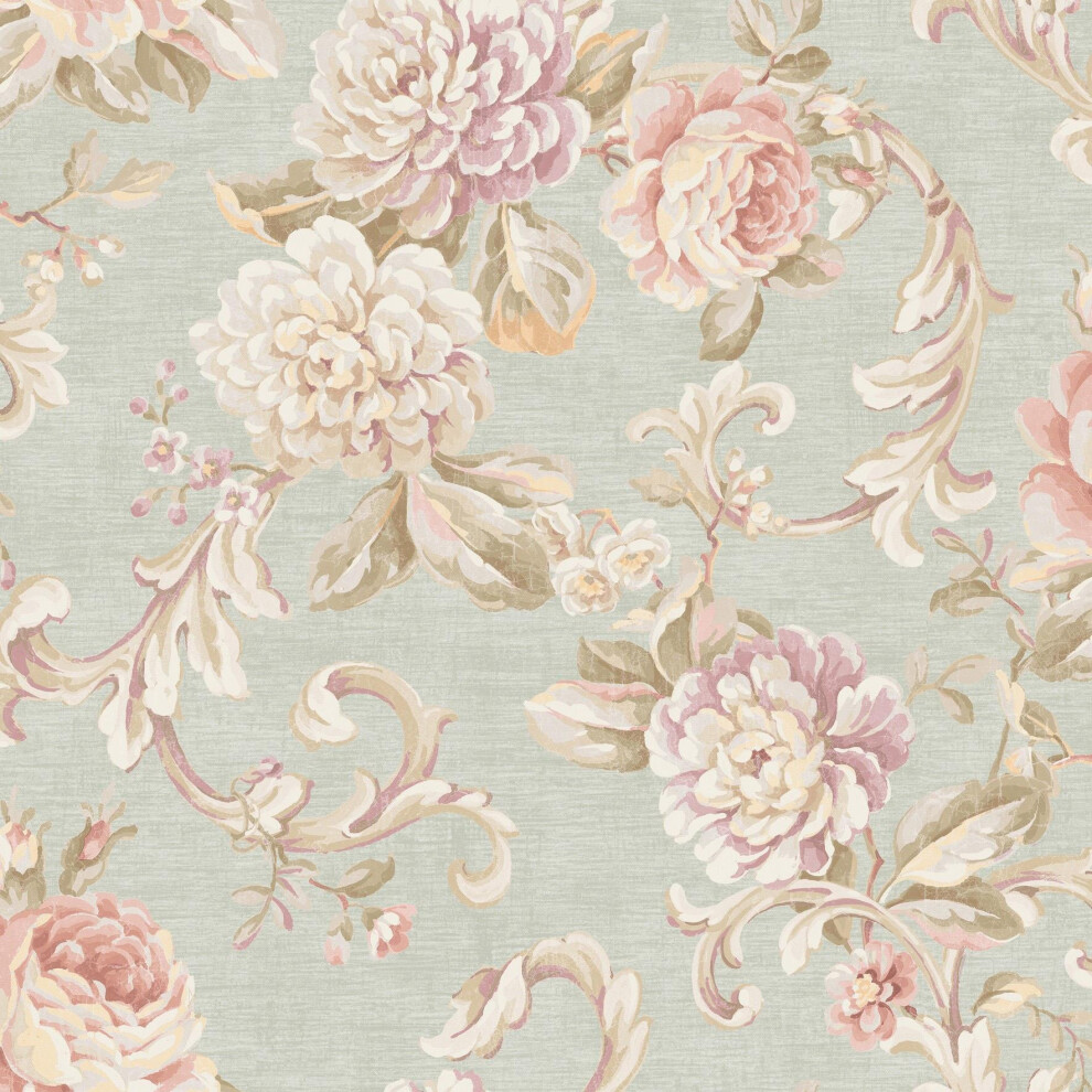 Seabrook Floral Rose Duck Egg Wallpaper Flowers Botanical Acrylic Coated Paper