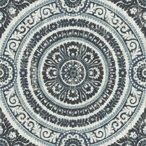 Wallquest Caspia Damask Circle Denim Blue Wallpaper Classic Acrylic Coated