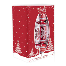 Set Of 12 Christmas Crackers Red And White Nordic Snowflake Design Festive Table Decoration