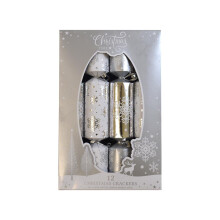 Set Of 12 Christmas Crackers White And Silver Snowflake Design Festive Table Decoration