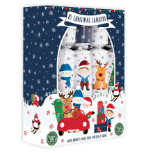 Set Of 10 Christmas Crackers Santa And Reindeer White And Blue Festive Table Decor