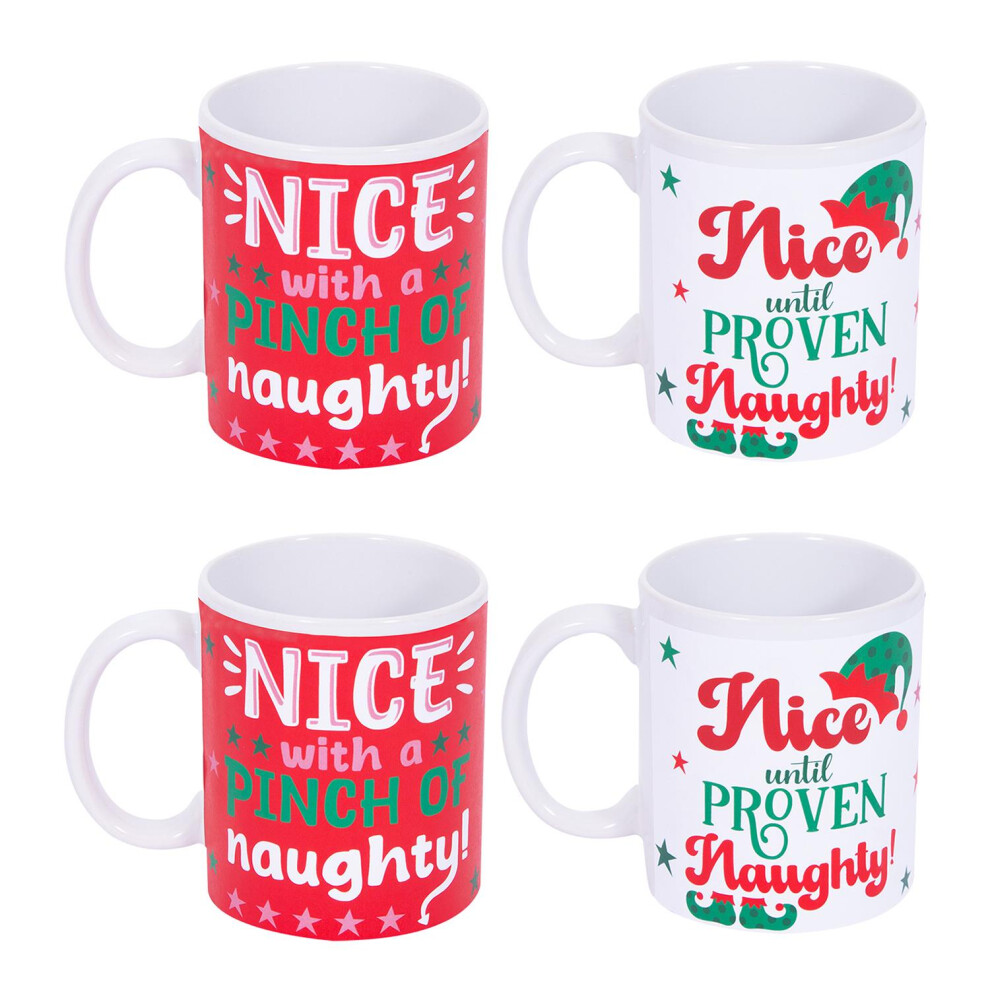 Set Of 4 Naughty Or Nice Christmas Mugs White And Red Party Xmas Mugs Home Kitchen