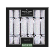 Set Of 6 Holographic Christmas Crackers Silver Winter Snowflakes