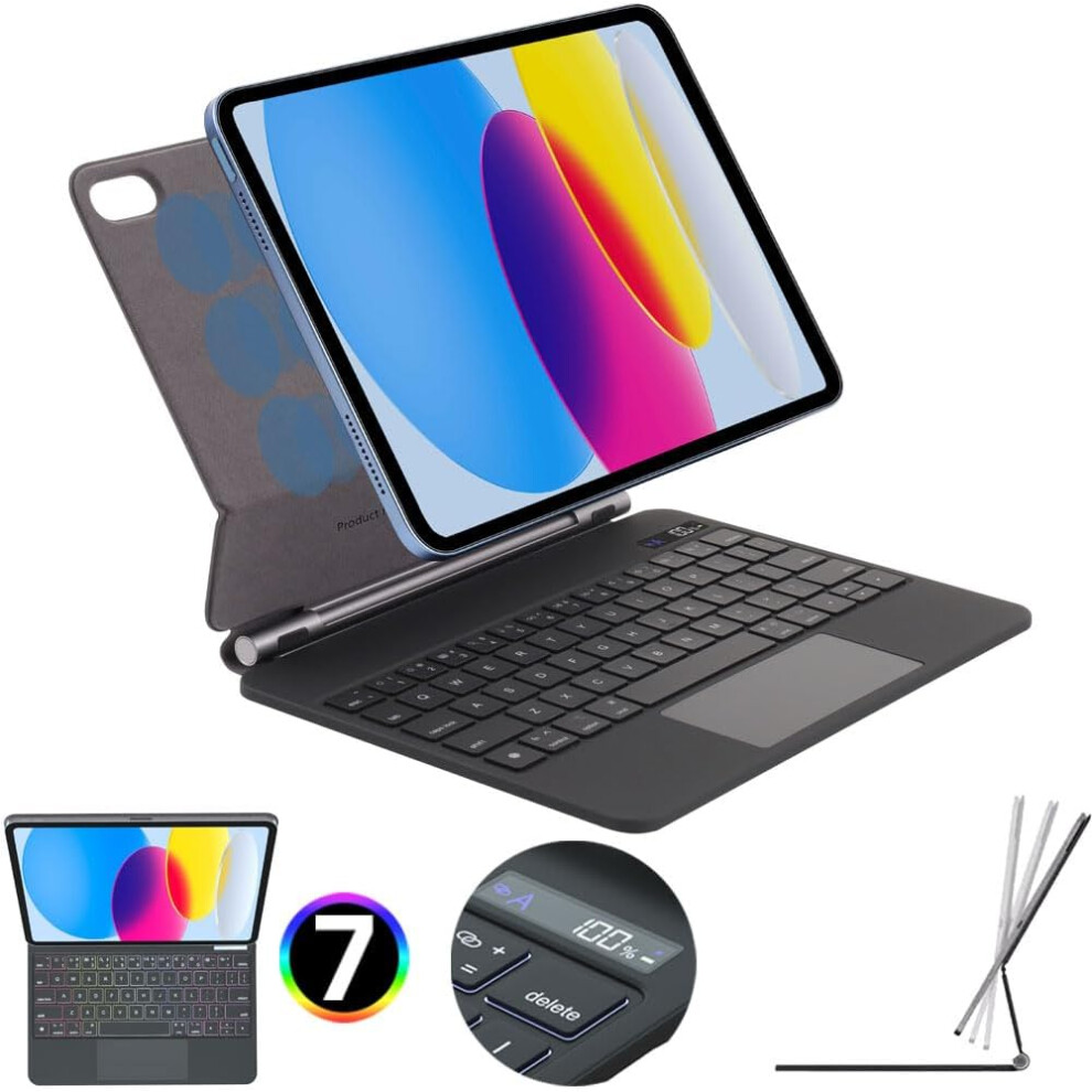 Magic Keyboard for Apple iPad 11 2025 & iPad 10 2022 (11th / 10th Generation), Magnetic Floating Case with Trackpad, 7 Color Backlight, UK QWERTY