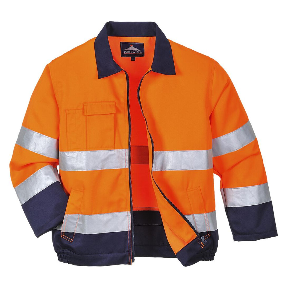 (M, Orange/Navy) Portwest Mens Madrid Contrast High-Vis Bomber Jacket