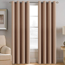 (Beige, 66" width x 90" drop - 168cm width x 228cm drop.) Thermal Blackout Plain Eyelet Ring Top Curtains