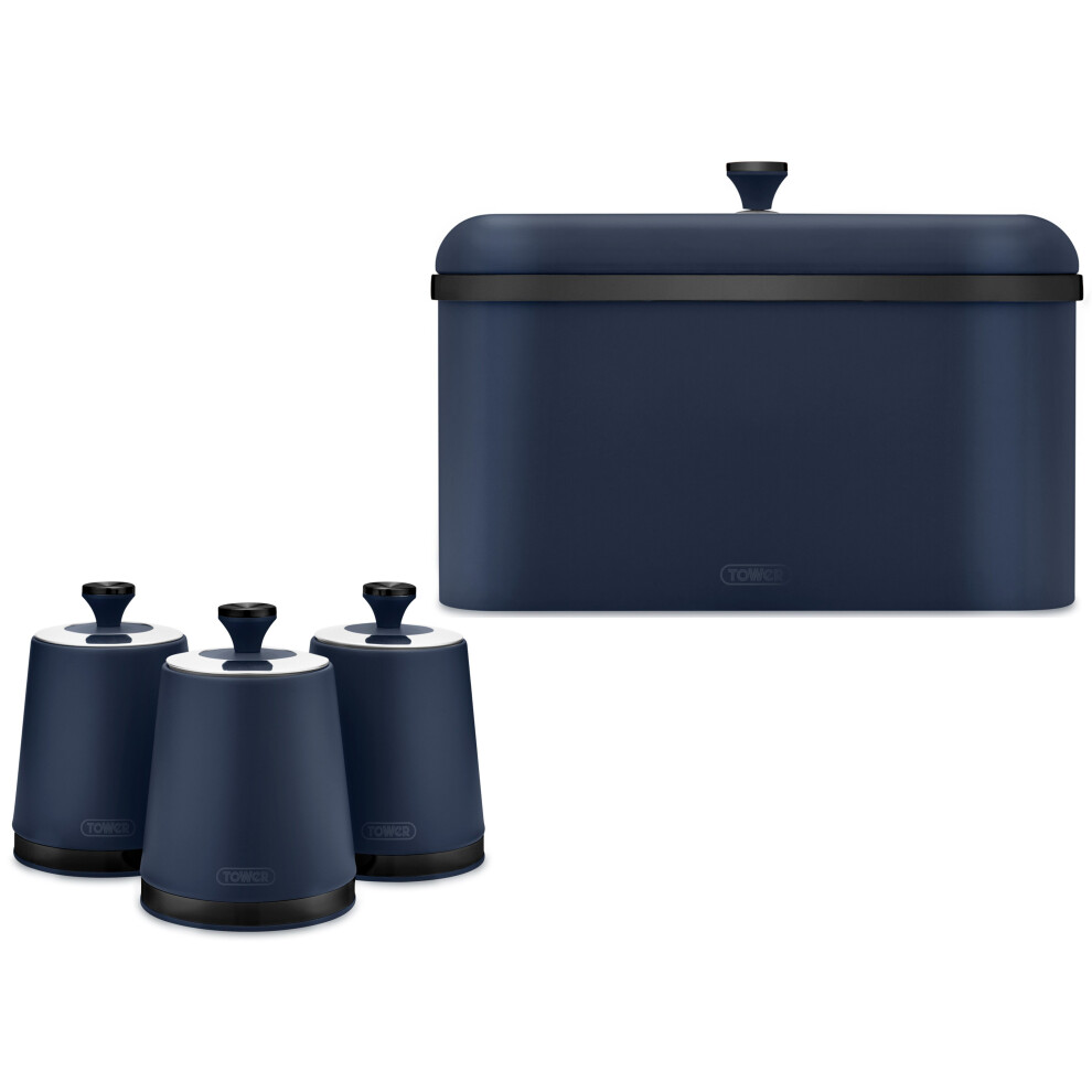 Tower Sera Midnight Blue Breadbin & Set of 3 Canisters Matching Set