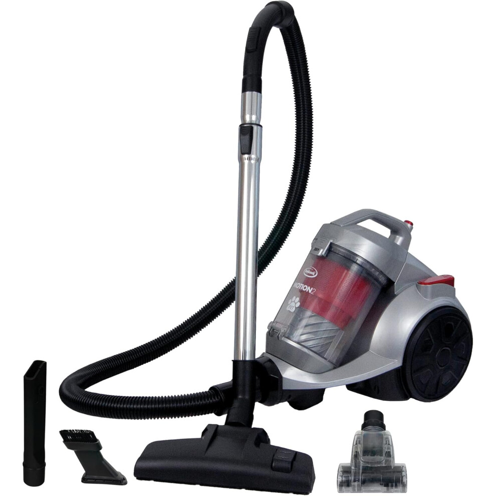 Ewbank EW3130 MOTION2 Pet Cylinder Bagless Vacuum Cleaner, HEPA Filter to Trap Dust & Mould, 3 Litre Capacity, 700W, Floorhead Attachments, Silver/red