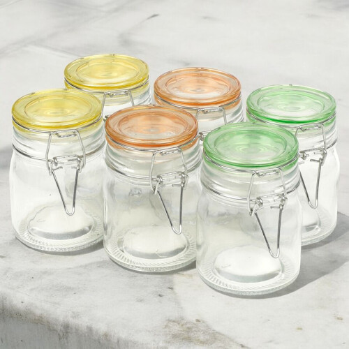 URBN Living 6 Pcs 145ml Airtight Glass Storage Jars Coloured Clip Lids 2