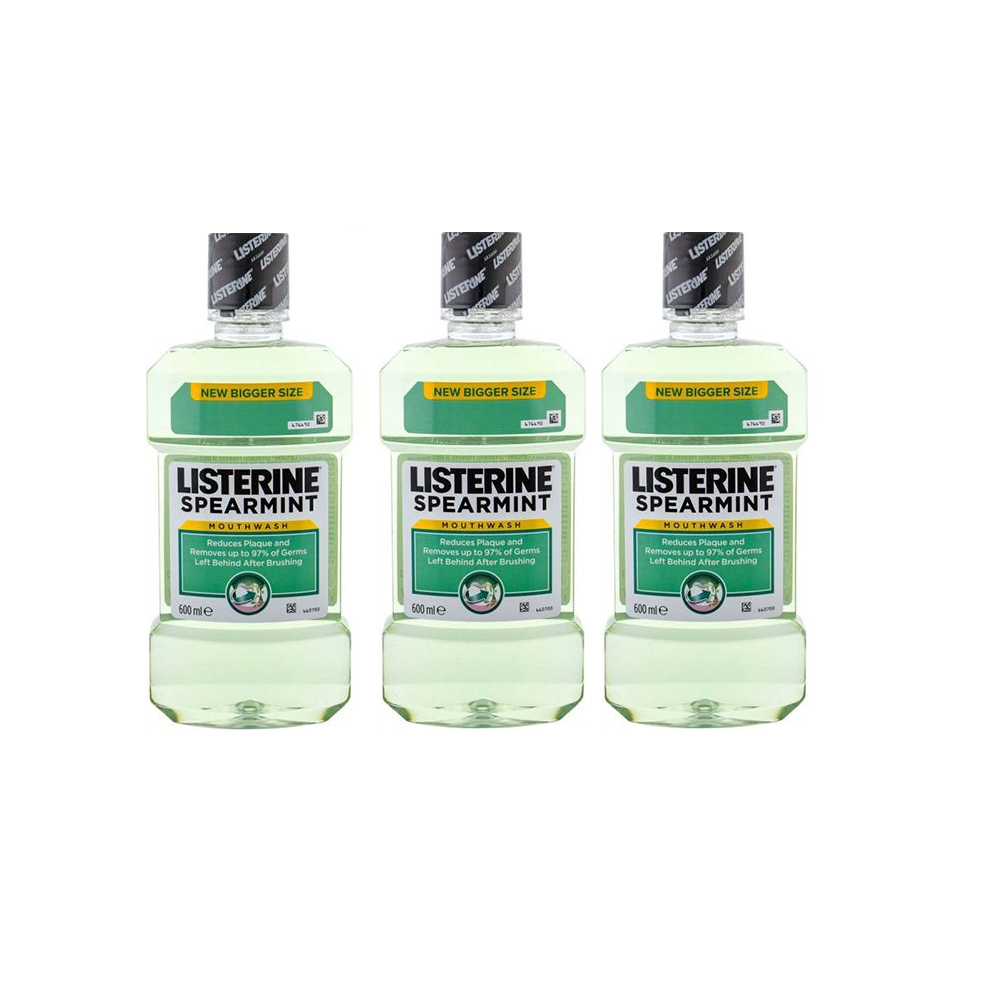 Listerine Spearmint Mouthwash Removes 97% Of Germs Keeps Mouth Fresh  3 x 600ml