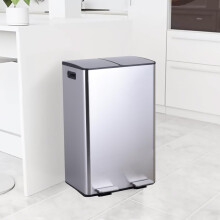 (60L Silver) 60L Recycling Bin 2 x 30L Compartment Waste Recycling Bin For Home Kitchen Steel