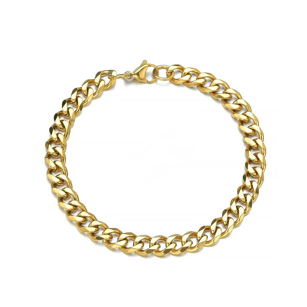 (7mmx18cm, gold) Fashion Stainless Steel Mens Curb Cuban Chain Bracelet