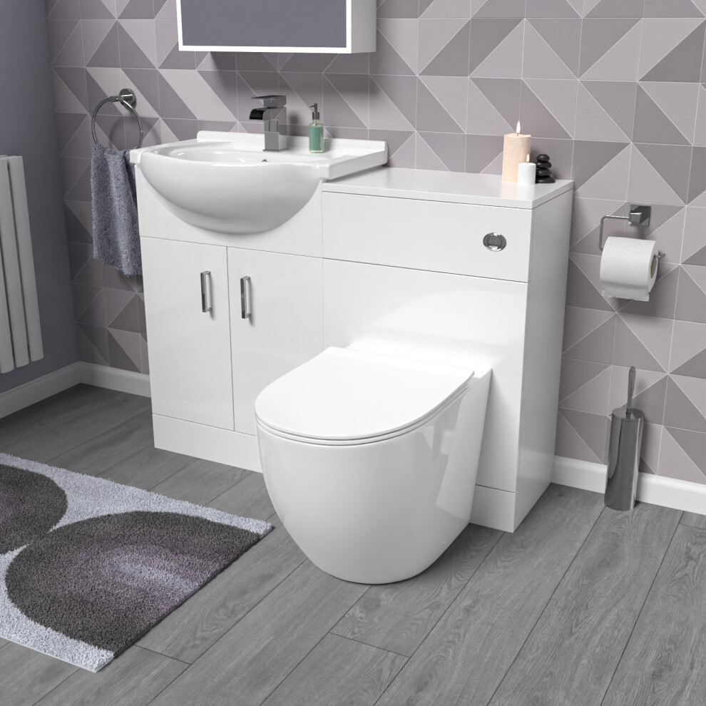 Nes Home 1050Mm Vanity Unit With Wc Unit & Round Back To Wall Toilet White