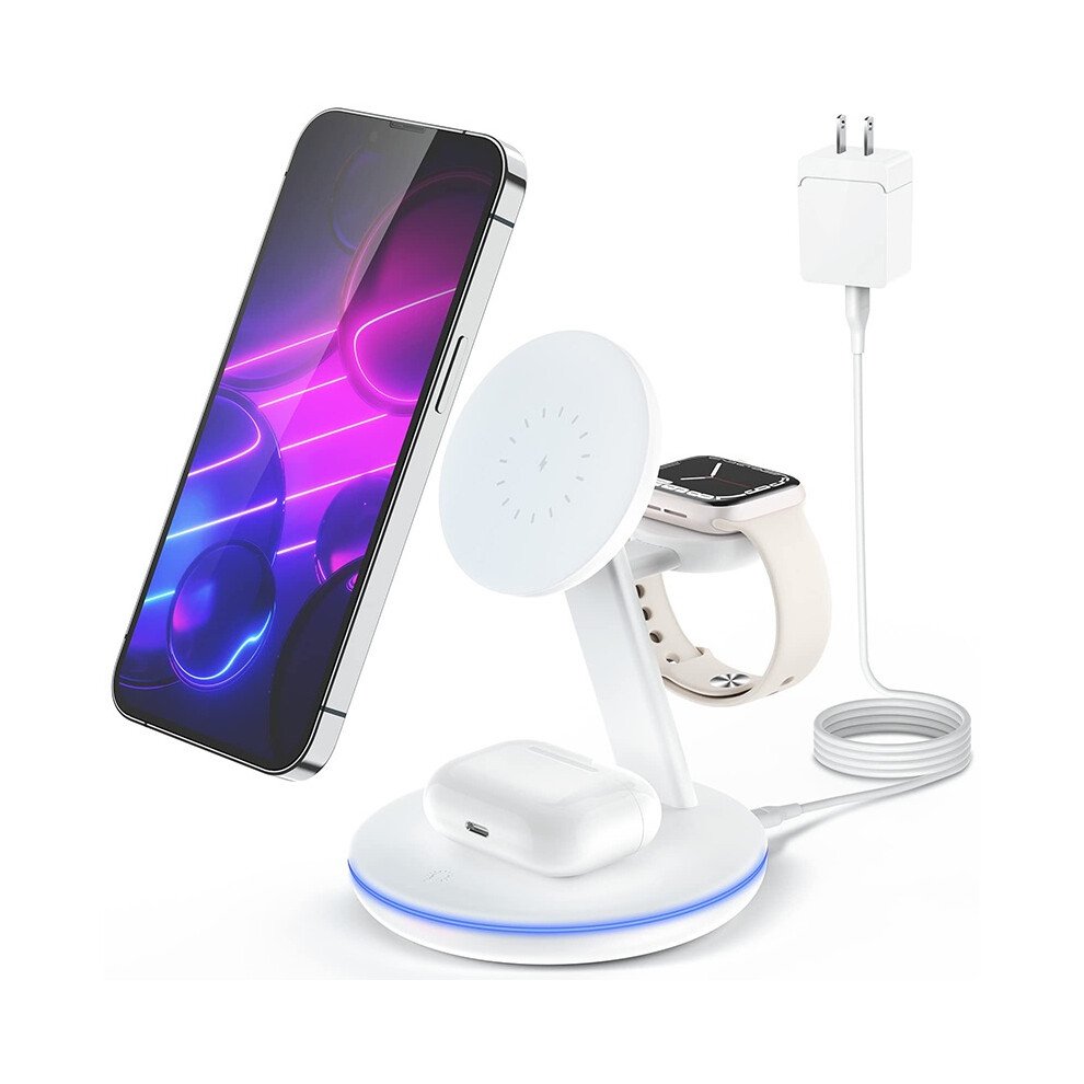 Chronus Magnetic Wireless Charging Station For Apple Series, 3-In-1 15W Fast Mag-Safe Charger Stand With Qc3.0 Adapter, For Iphone 15, 14,13,12 Pro 6976919926592