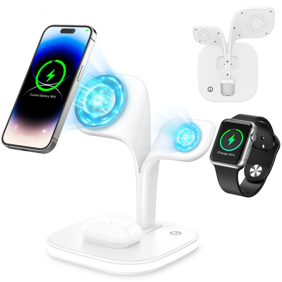 Chronus Wireless Charging Station For Magsafe Charger, 3 In1 Magnetic Foldable Wireless Charger Stand For Iphone15/14/13/12 Series, Iwatch, Airpods 6976919926639
