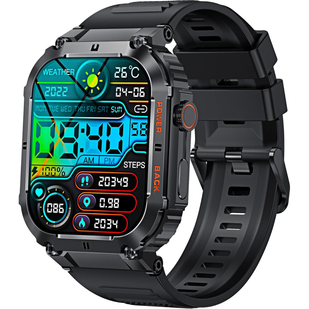 Chronus Military Smart Watches For Men (Answer/Make Call), 1.96" Hd Outdoor Tactical Rugged, Fitness Sports Watch With Heart Rate Spo2 Monitor(Black) Black 6976919926301