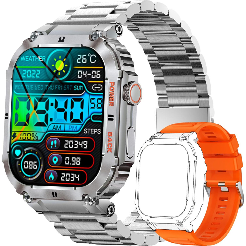 Chronus Military Smart Watches For Men (Answer/Make Call), 1.96" Hd Outdoor Tactical Rugged, Fitness Sports Watch With Heart Rate Spo2 Monitor(Silver) Silver 6976919926332