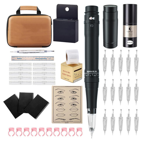 Wireless Makeup Machine Wireless Eyebrow Tattoo Machine - Micro Needle Device with Portable Power Supply(BLACK)