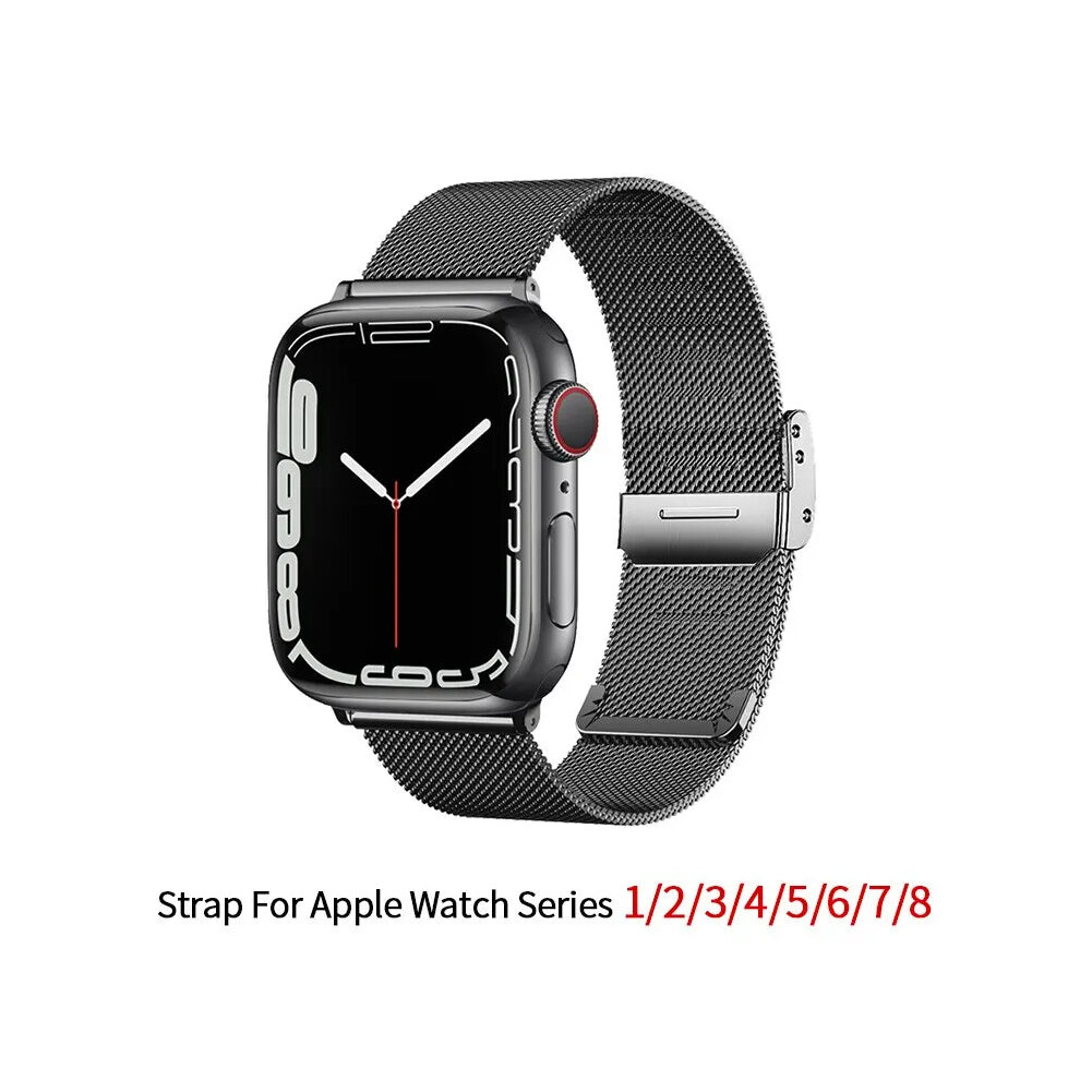 (, 42Mm 44Mm 45Mm 49Mm) Milanese Loop Strap For Apple Watch Stainless Steel Bracelet Black 7611996152227