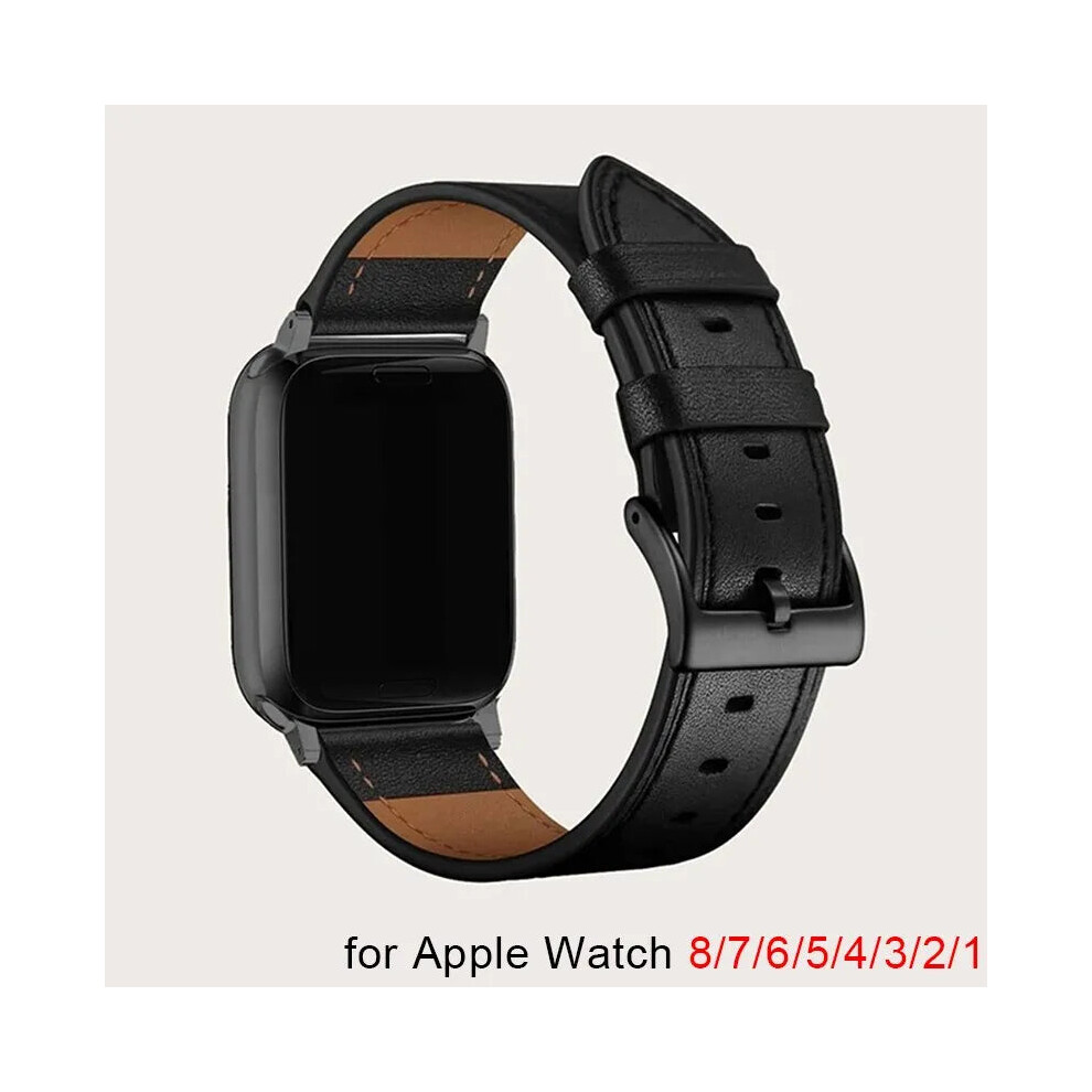 (, 42Mm 44Mm 45Mm 49Mm) Leather Strap For Apple Watch Iwatch Series Black 4742664416426