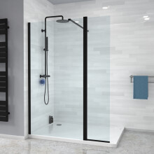 Nes Home Wet Room 1000 Shower Enclosure Screen With 300mm Flipper Panel 8mm Black