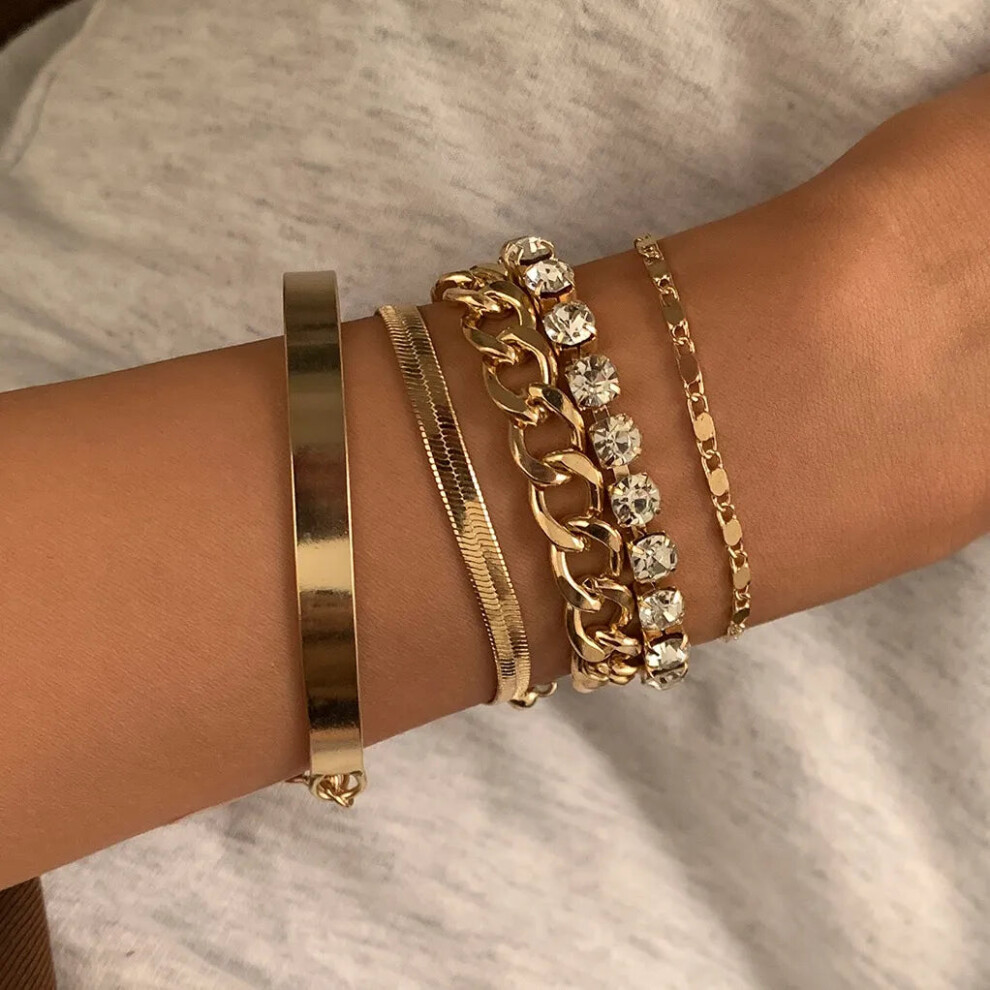 (Style 4) Punk Heavy Metal Rhinestone Chain Womens Bracelets Set