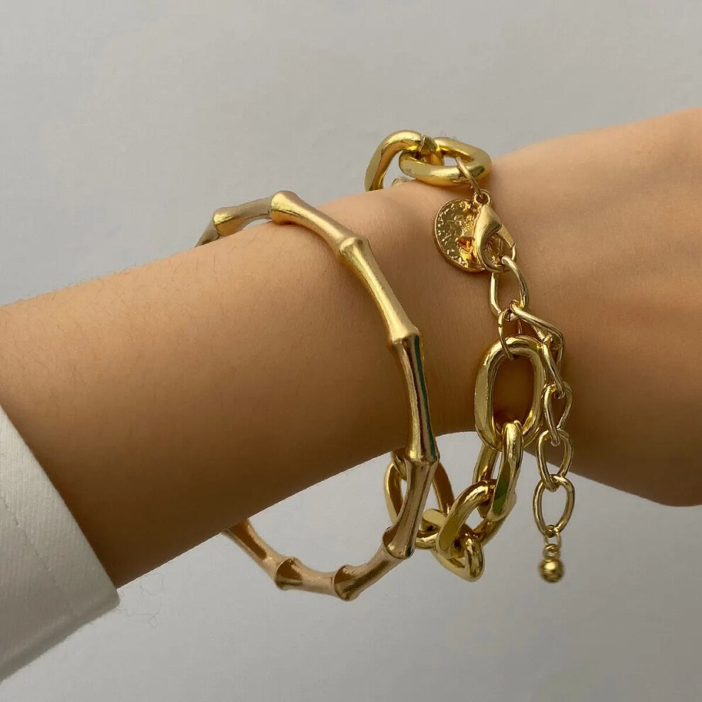 (Style 2) Punk Heavy Metal Rhinestone Chain Womens Bracelets Set