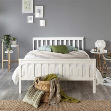 Aspire Beds Atlantic Wood White Shaker Bed Frame with White Highlights, Double