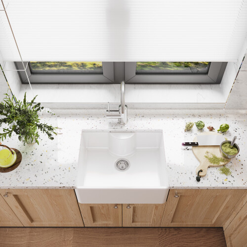 Balterley 595mm - Single Bowl Butler Kitchen Sink - with Tap Ledge 2