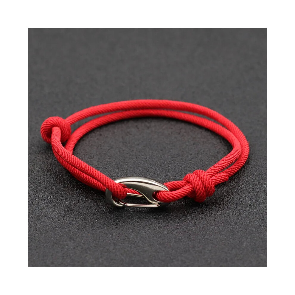(Red) Adjustable Thin Cord Double Layer Handmade Weaven Rope Bracelet