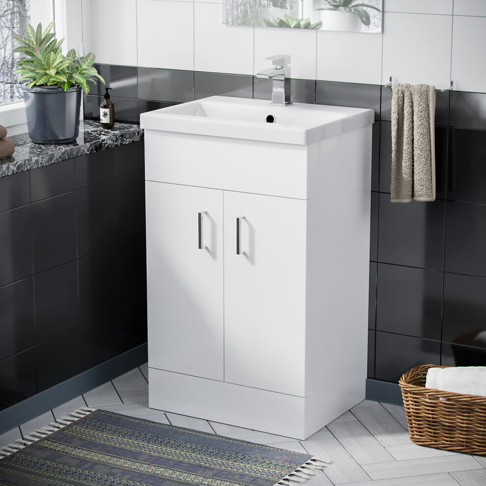 Nes Home Nanuya 500Mm Freestanding Gloss Mdf Vanity Cabinet With Ceramic Basin Sink White