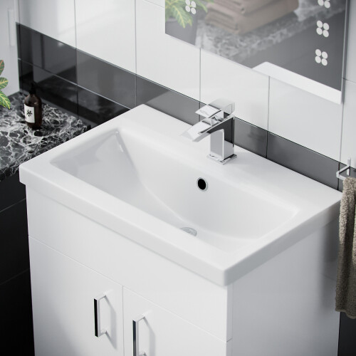 NES Home Nanuya 600mm Freestanding Bathroom White Basin Sink Vanity Unit 1