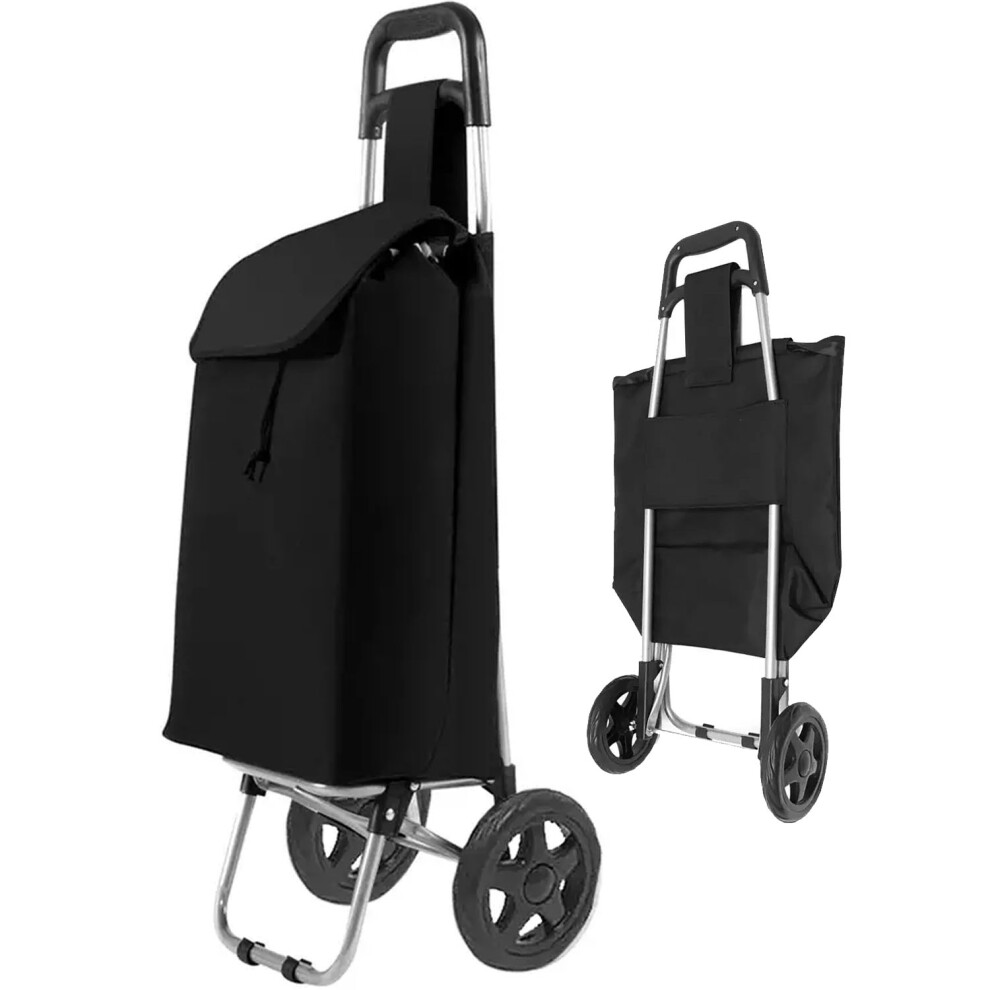 Black Large Lightweight Wheeled Shopping Trolley Push Cart Luggage Bag W Wheels