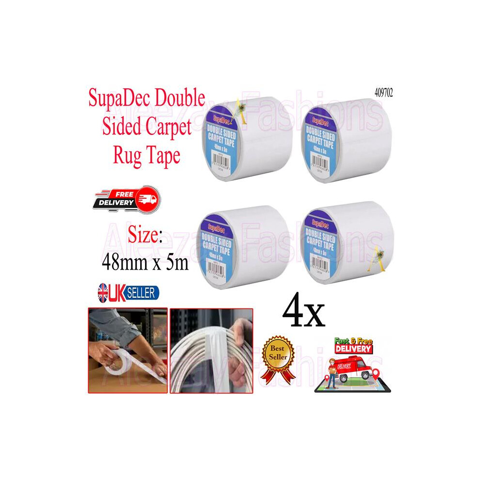 4x Double Sided Heavy Duty  Carpet Rug Tape Roll Adhesive 48mmx5m
