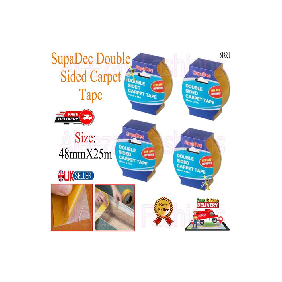 4X Double Sided Carpet Tape 48Mm X 25M New And Improved Heavy Duty 5017193613554