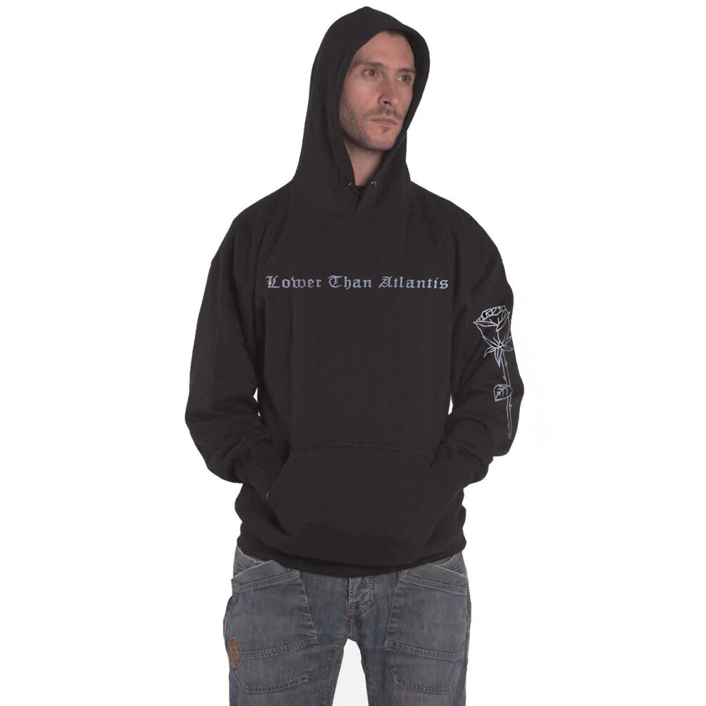 (M, Black) Lower Then Atlantis Hoodie Roses Logo New Official Unisex Black Pullover