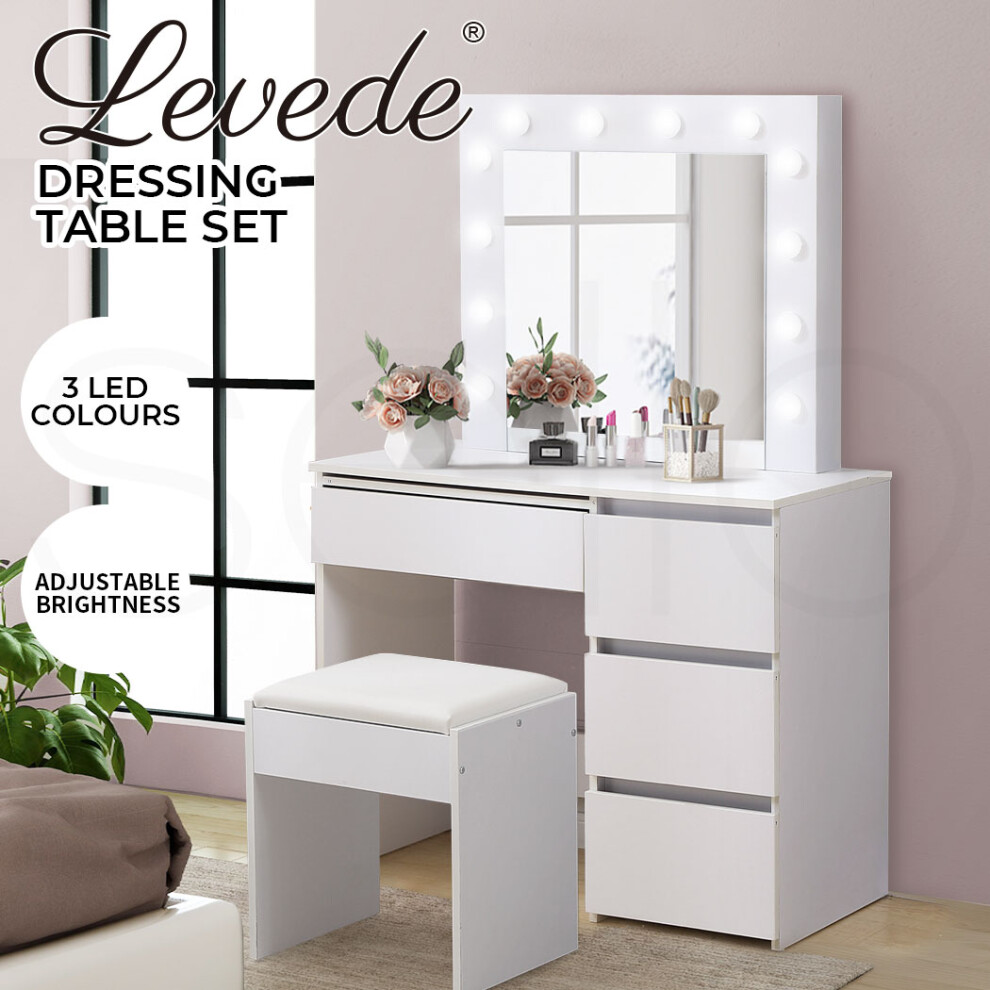 Levede Dressing Table Vanity Set Stool Makeup LEDs Mirror Jewellery Organizer