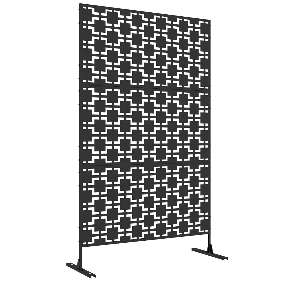 Outsunny 6.5FT Metal Outdoor Privacy Screen Panel w/ Stand, Grid Style