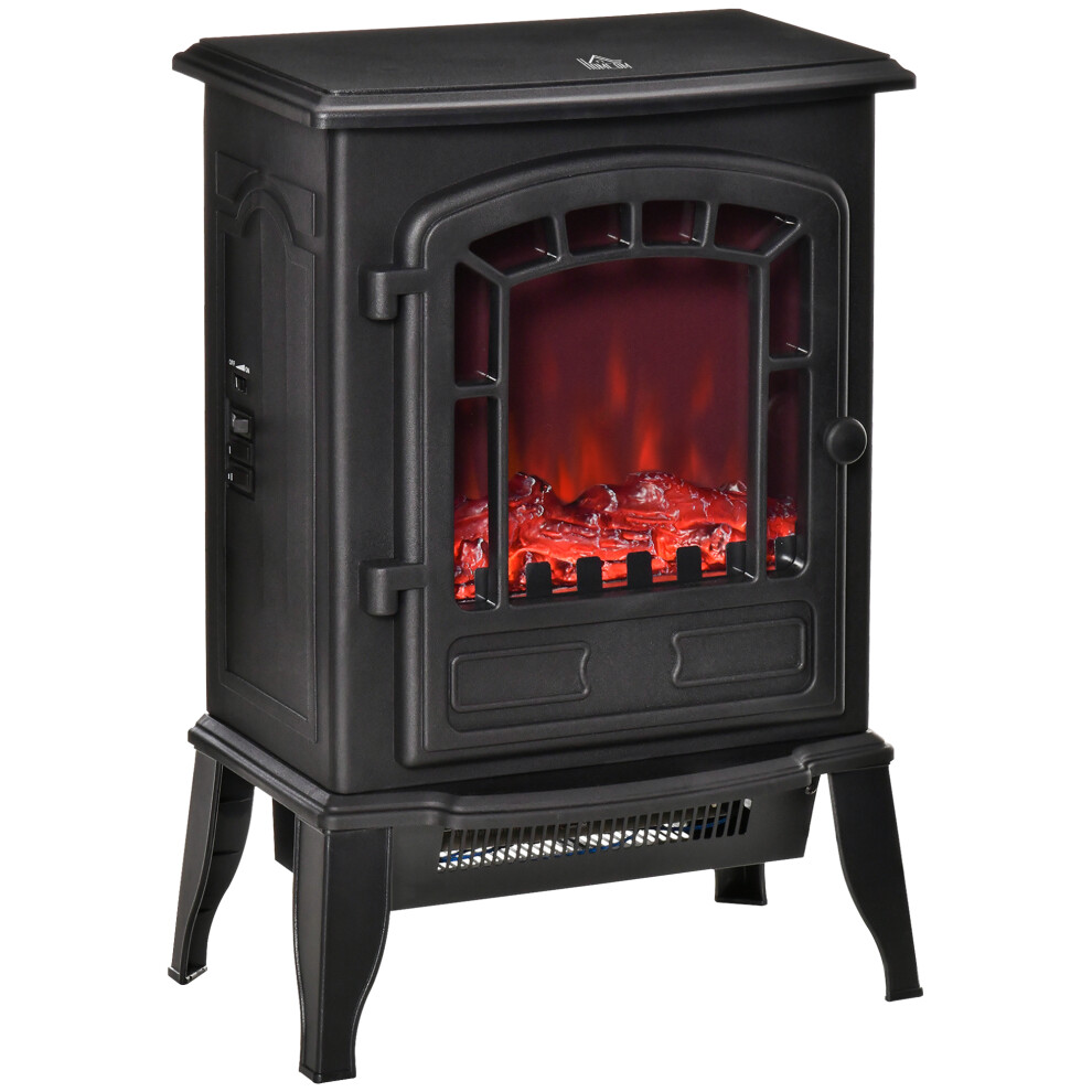 Homcom Freestanding Electric Fireplace Heater W/ Realistic Flame Effect Black