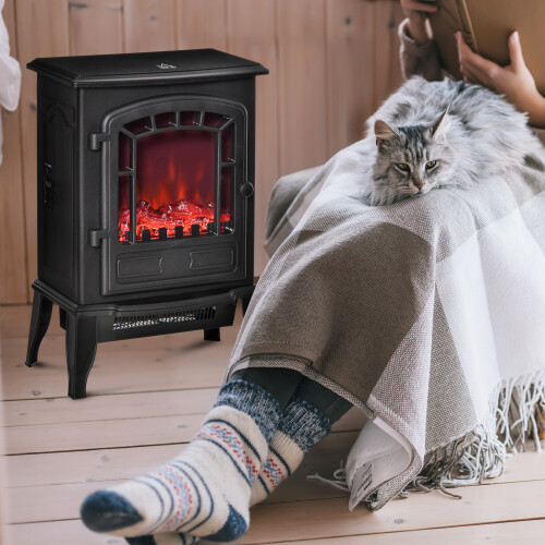 Homcom HOMCOM Freestanding Electric Fireplace Heater W/ Realistic Flame Effect Black 2