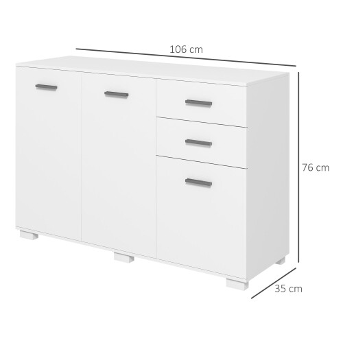 Homcom HOMCOM Sideboard Kitchen Storage Cabinet with 2 Drawers, High Gloss White 1