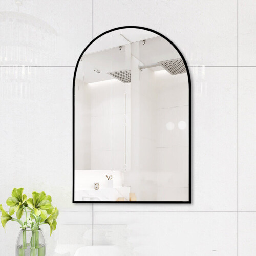 Living And Home (40*50cm) Black Aluminum Alloy Frame Arched Bathroom Wall Mirror 2