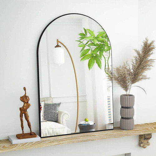 Living And Home (40*50cm) Black Aluminum Alloy Frame Arched Bathroom Wall Mirror