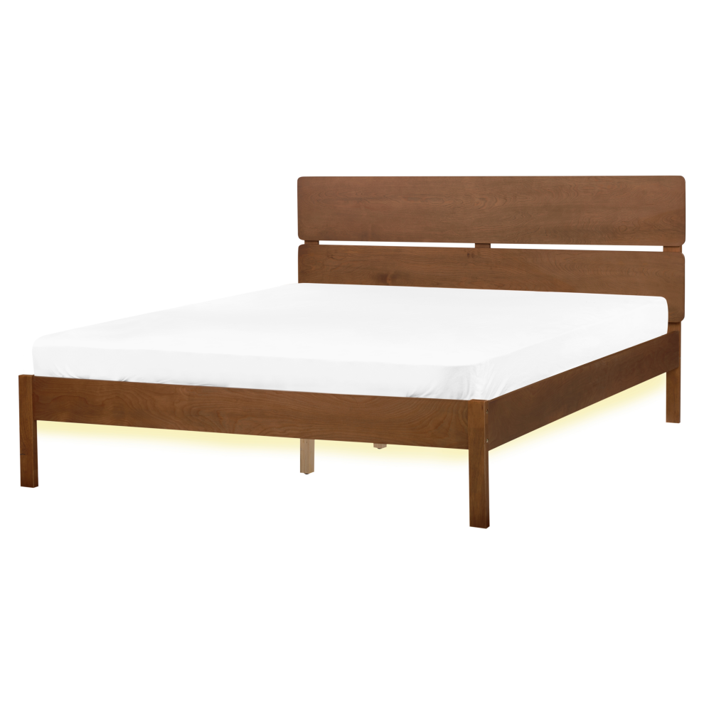 Bed with LED Wood BOISSET 160 x 200 cm (EU King Size) Dark Brown