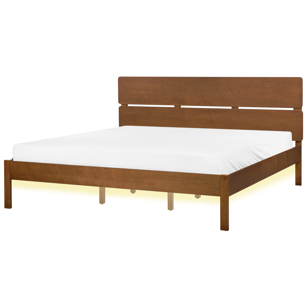 Bed with LED Wood BOISSET 180 x 200 cm (EU Super King) Dark Brown