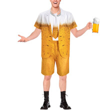 (XL) Oktoberfest Cosplay Beer Party Stage Performance Carnival Costumes For Men Short Sleeve Shirts Shorts Set With Tie