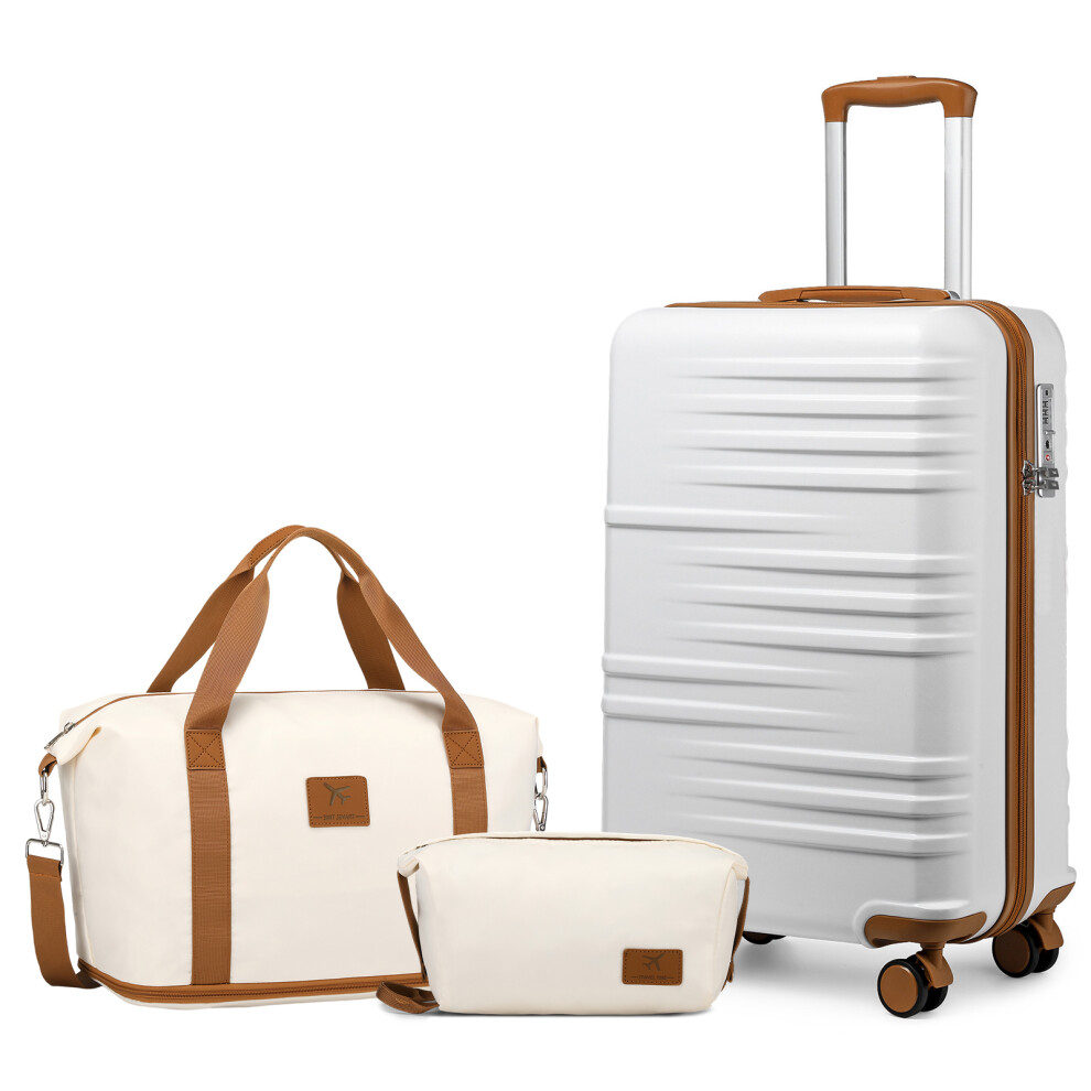 British Traveller (24 Inch + Travel Bags) White Abs Hard Shell Suitcase With Optional Bags