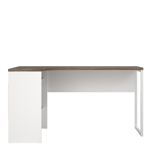 Function Plus Corner Desk 2 Drawers in White and Truffle Oak 1