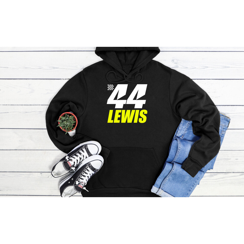 (Large, Black) Lewis Hamilton 44 F1 Race Black Grey Men Women Unisex Hoodie